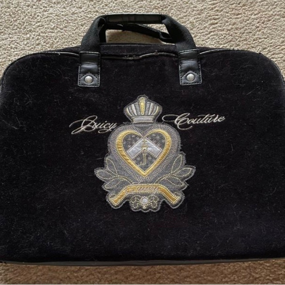 Y2K Juicy Couture Laptop Book Bag 💻🖤 Vintage Black Velour Millennial OG Juicy